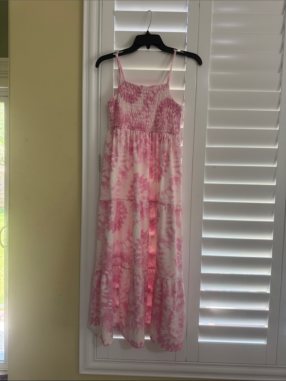 Girls Pink Tie-Dye Tiered Maxi Dress with Smocked Top